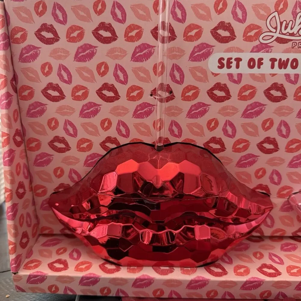 Jubillie Press Pink Red Lips Sippers W/ Straw Water Wine Juice Party NEW